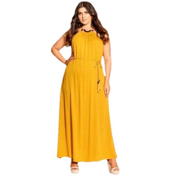 City Chic Halter Neck Maxi Fearless Size 18 NWT Zinnia Yellow Fall Color - Picture 1 of 9